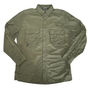 West Marine Trophy Fishing Shirt SIZE M Green Vented Roll Up Sleeve Zip Pockets